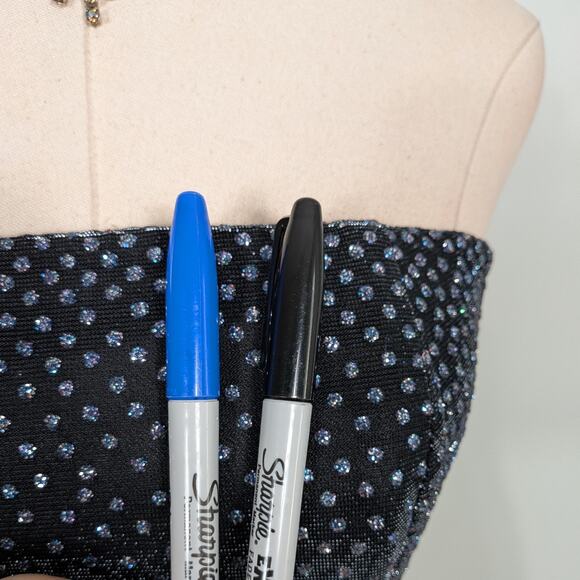 Vintage Jump Prom Dress Maxi Ball Gown 4 Blue Black Y2K Metallic Princess Goth - Picture 8 of 14